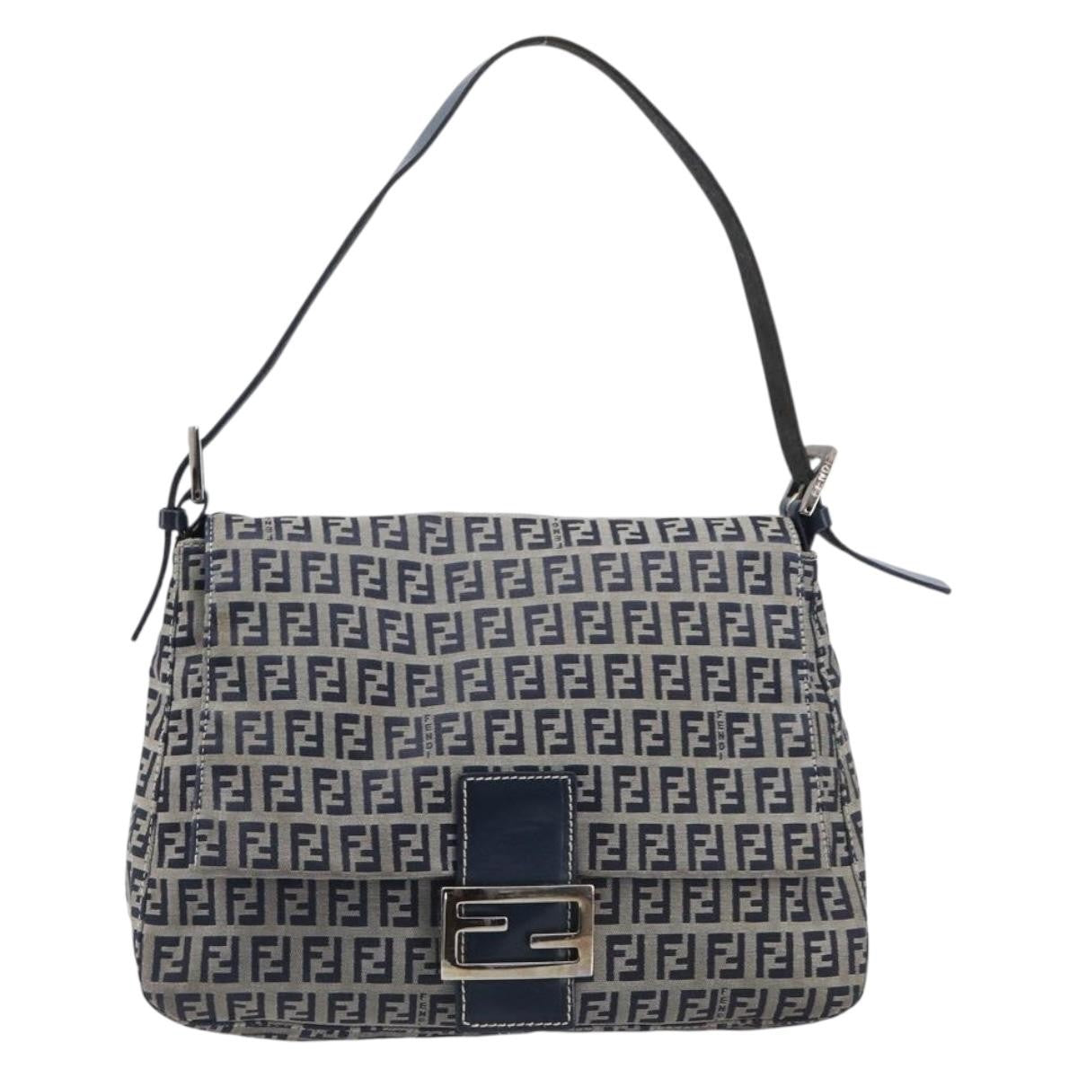 Fendi Zucchino Mamma Baguette Canvas, Navy, Canvas, Shoulder Bag