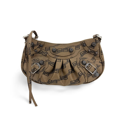 Balenciaga Le Cagole Giant Studs BB Monogram Coated Canvas, Brown, Calfskin, Shoulder Bag