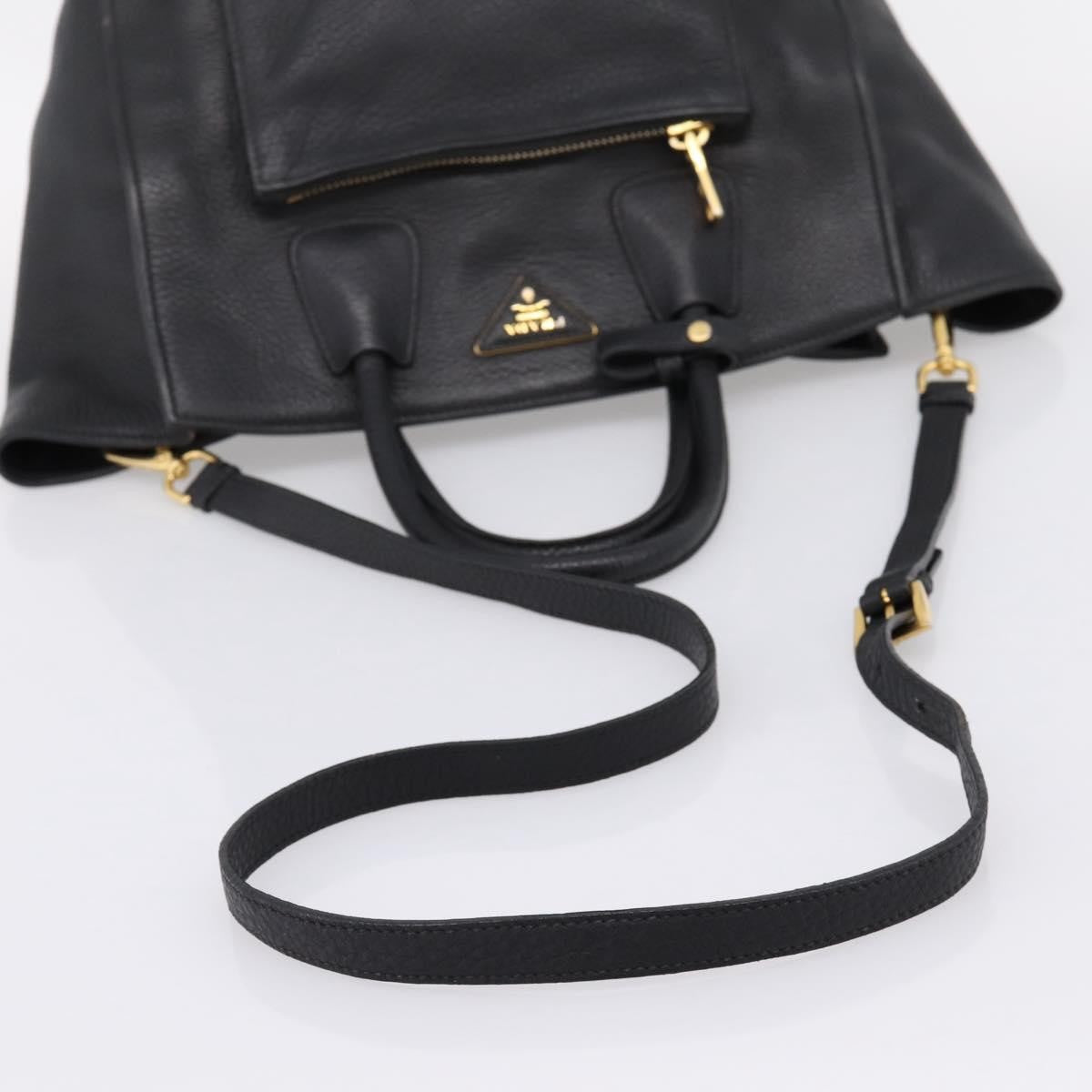 Prada Front Pocket Convertible Vitello Daino, Black, Leather, Tote Bag