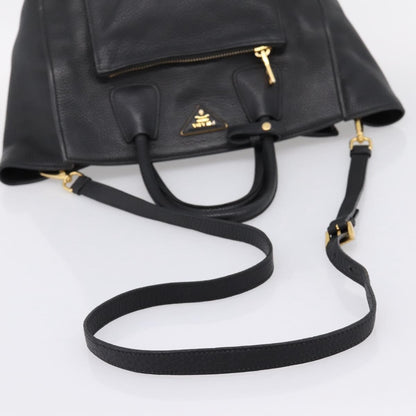 Prada Front Pocket Convertible Vitello Daino, Black, Leather, Tote Bag