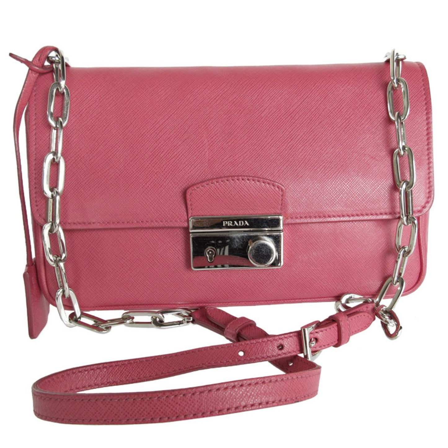 Prada Saffiano, Pink, Leather, shoulder