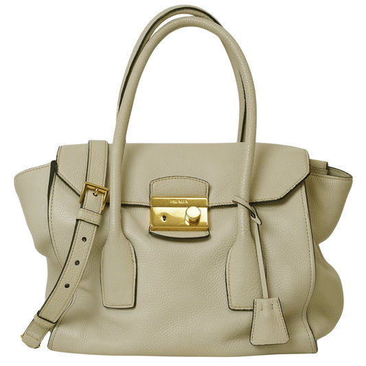 Prada Vitello, Ecru, Leather, handbag
