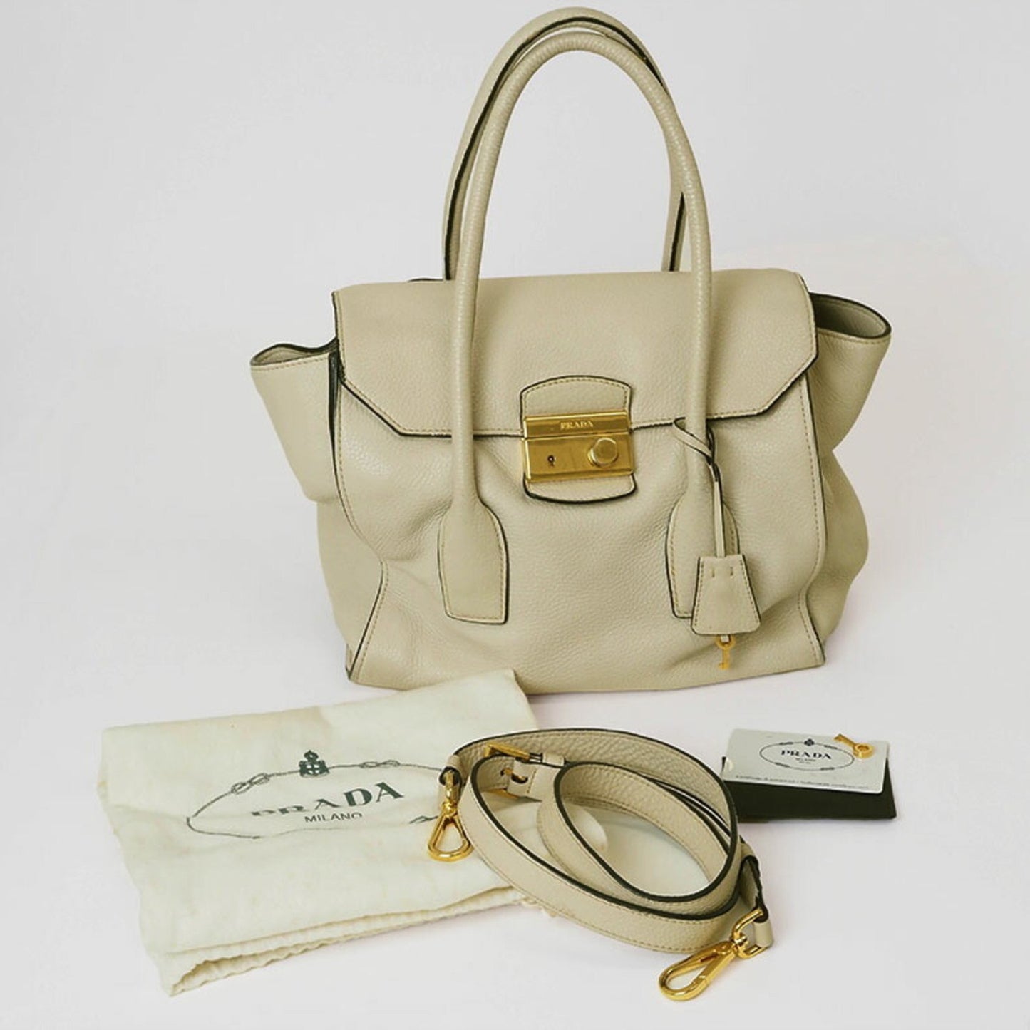 Prada Vitello, Ecru, Leather, handbag