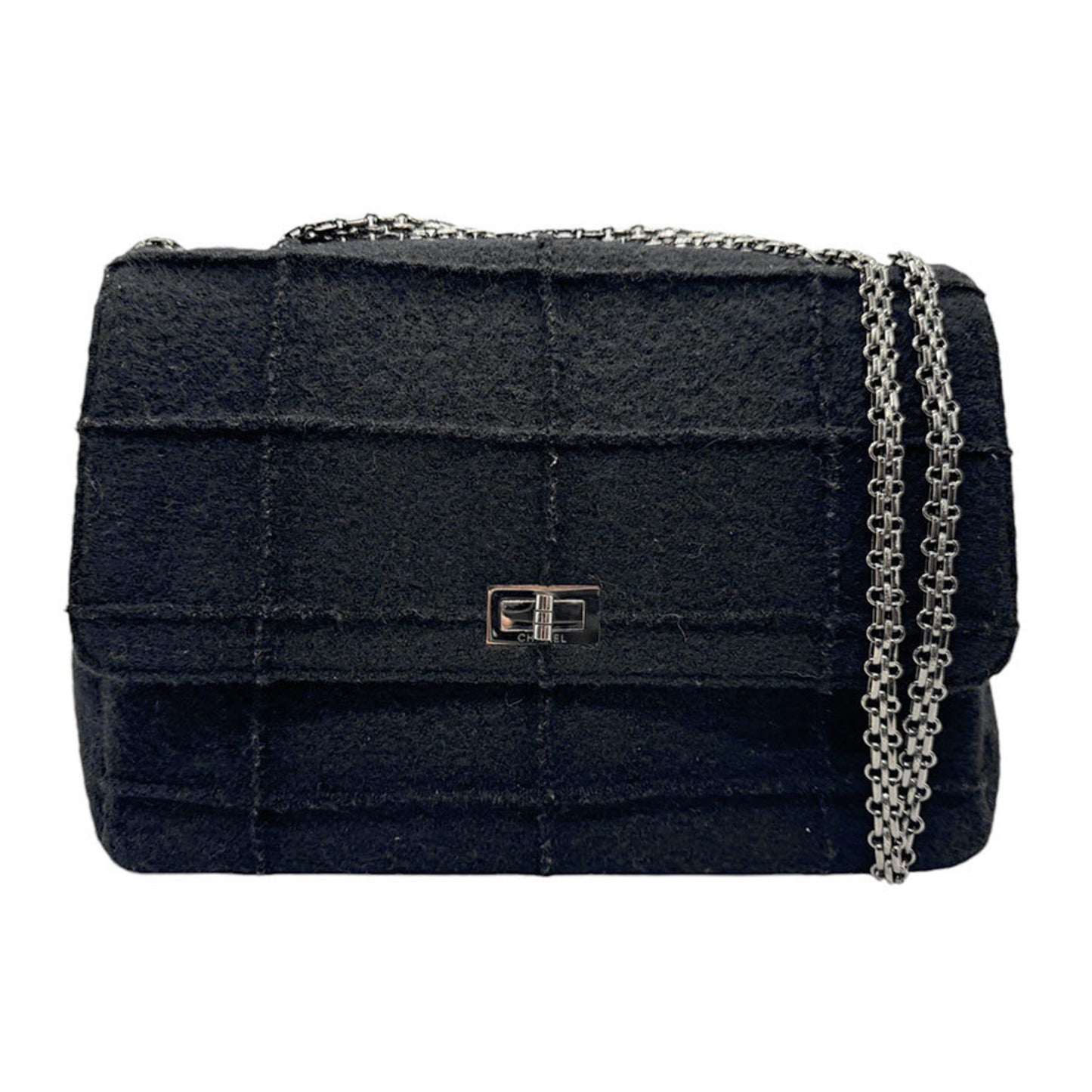Chanel Chocolate Bar Mademoiselle Flap Bag Quilted Wool, BLACK, SYNTHETIC, Shoulder bag