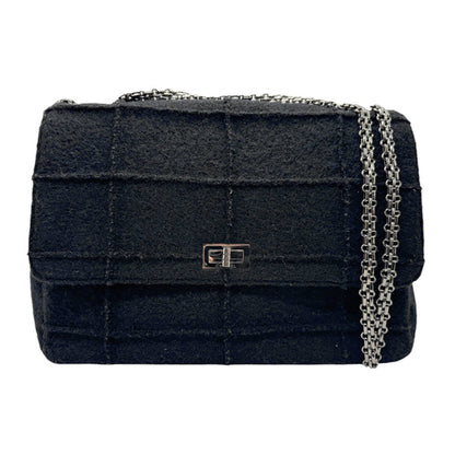 Chanel Chocolate Bar Mademoiselle Flap Bag Quilted Wool, BLACK, SYNTHETIC, Shoulder bag