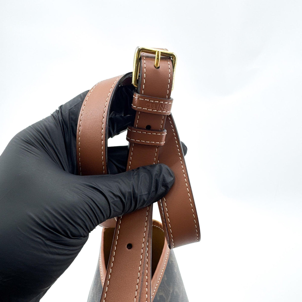 Celine Bucket Triomphe Coated Canvas, Brown, Canvas, Shoulder Bag