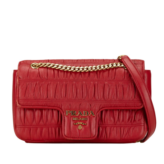 Prada Galet Arrière, Red, Leather, shoulder