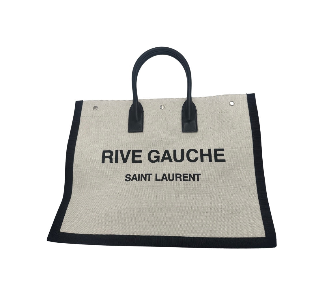 Saint Laurent Rive Gauche Shopper Tote Canvas, White, Canvas, Tote Bag