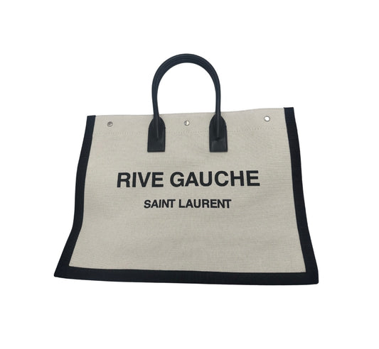 Saint Laurent Rive Gauche Shopper Tote Canvas, White, Canvas, Tote Bag