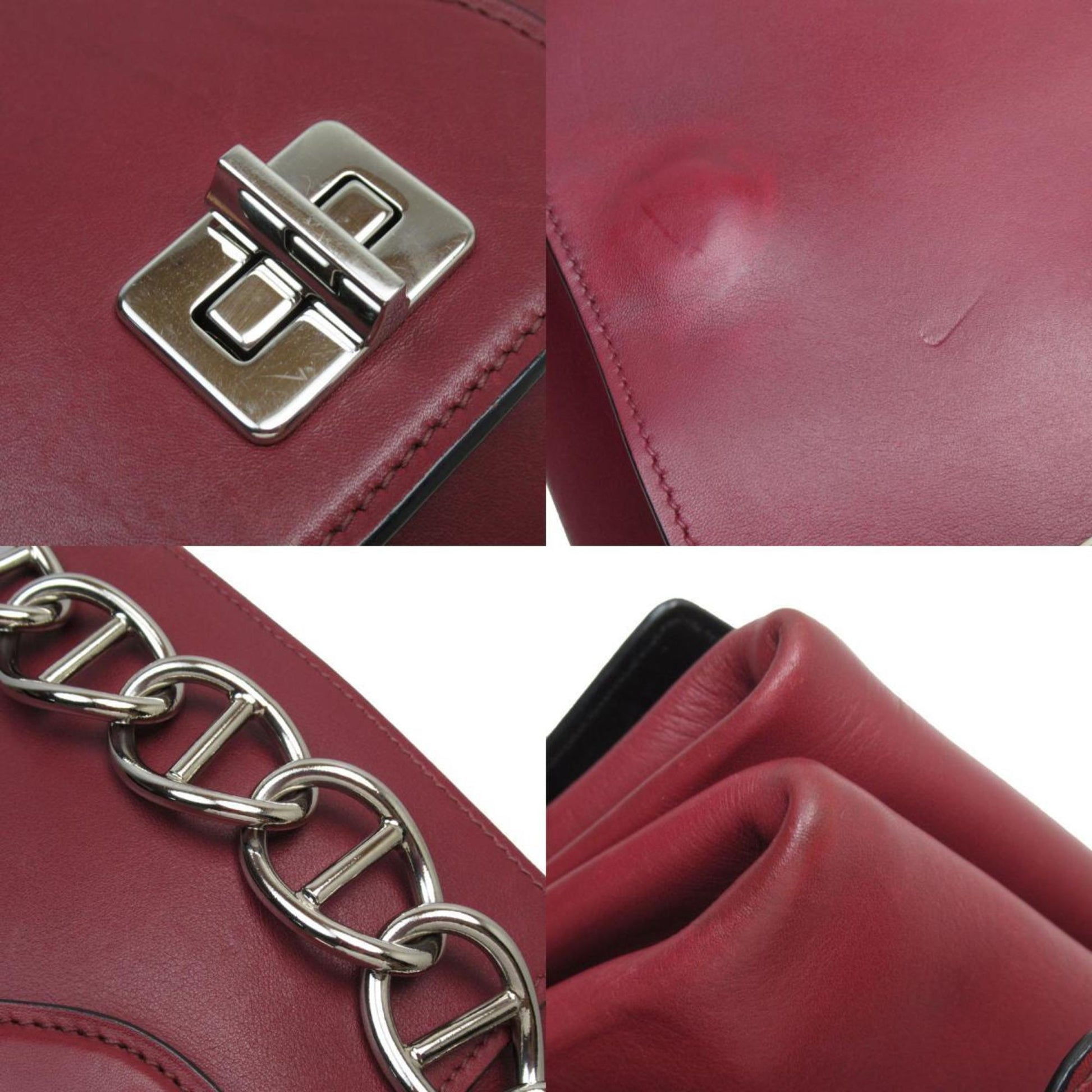 Prada Double, Burgundy, Leather, shoulder