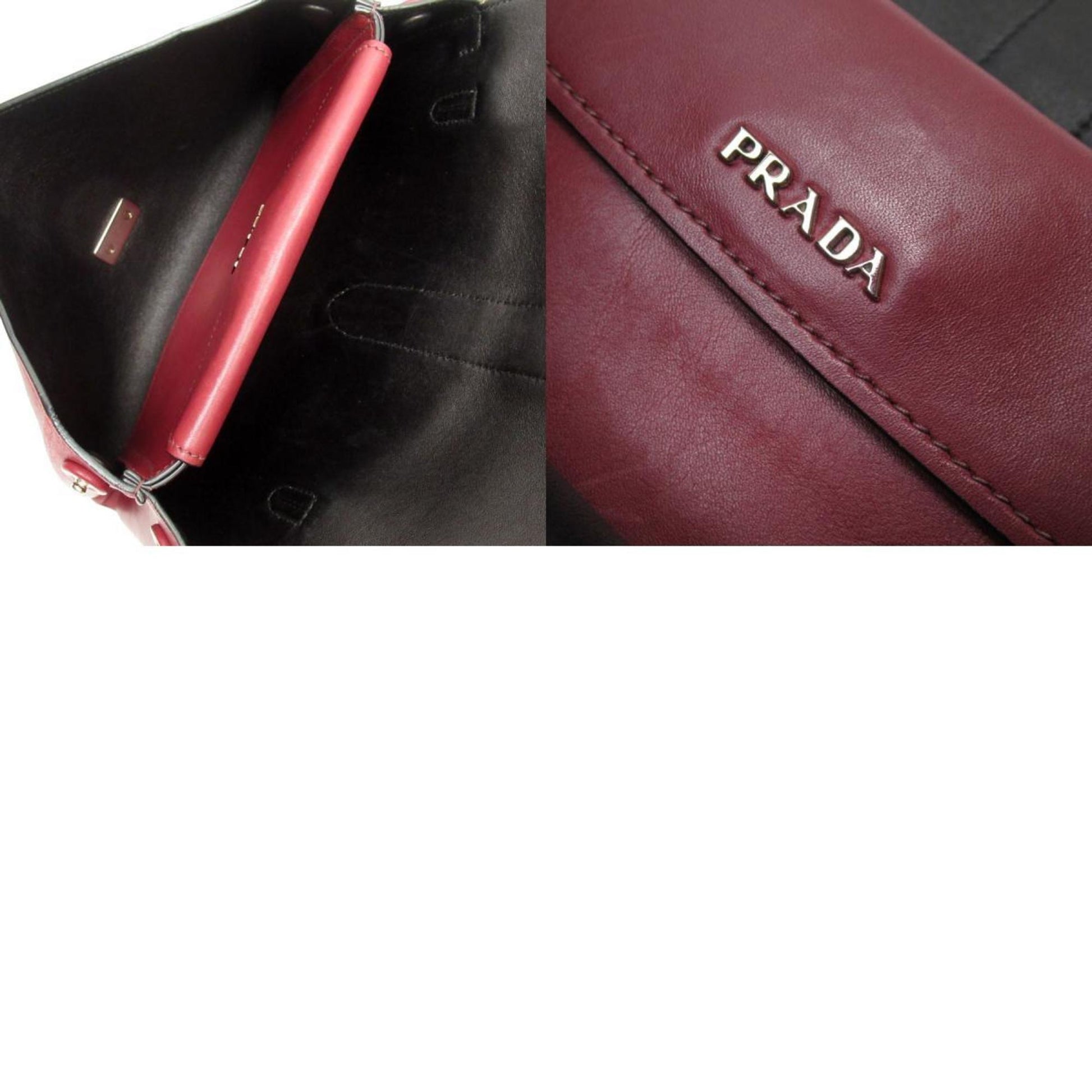 Prada Double, Burgundy, Leather, shoulder