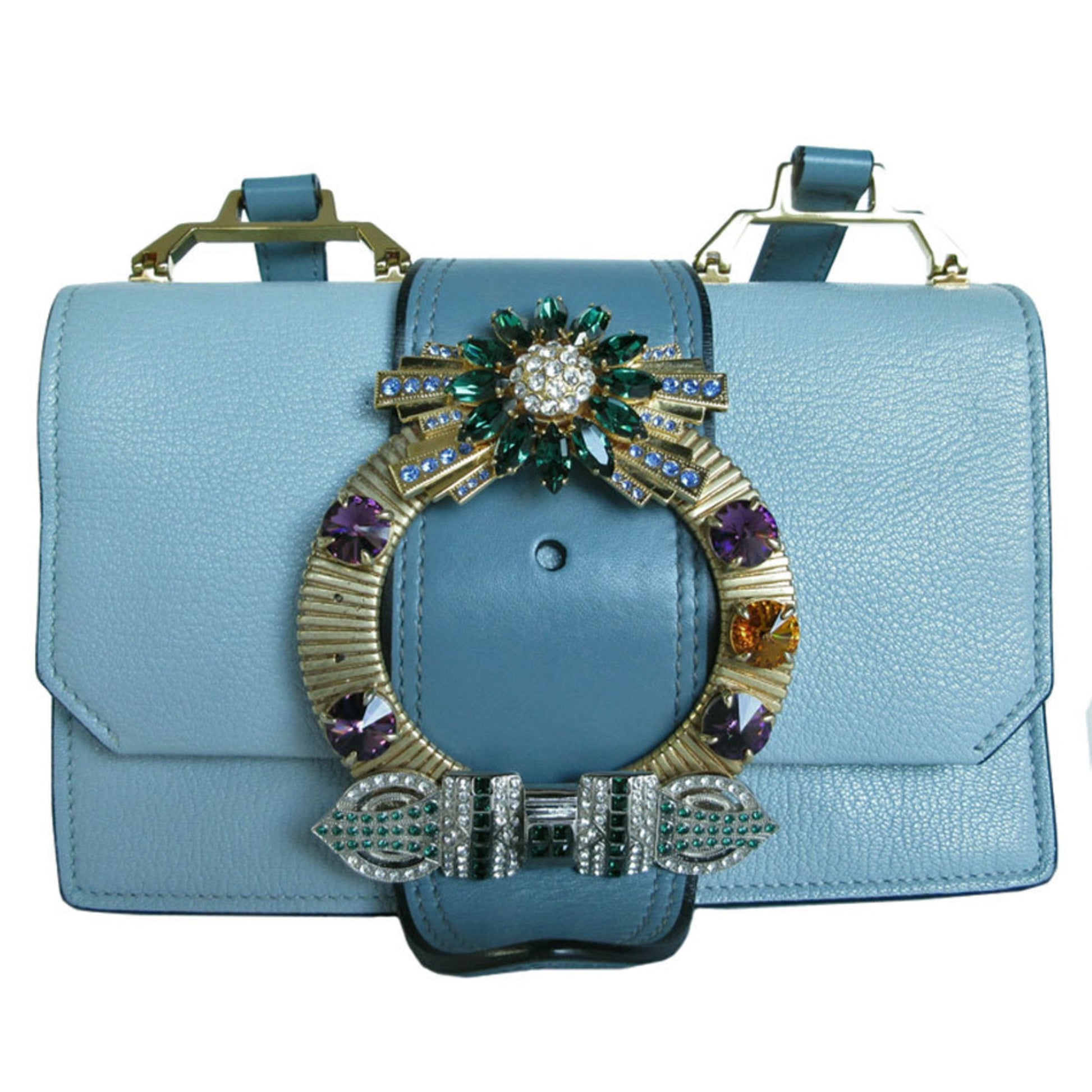 Miu Miu Miu Lady, Blue, Leather, shoulder