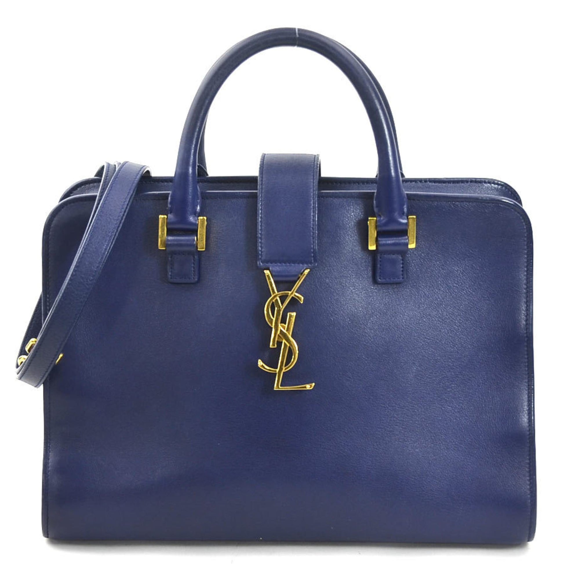 Saint Laurent Baby Cabas, Navy, Leather, shoulder