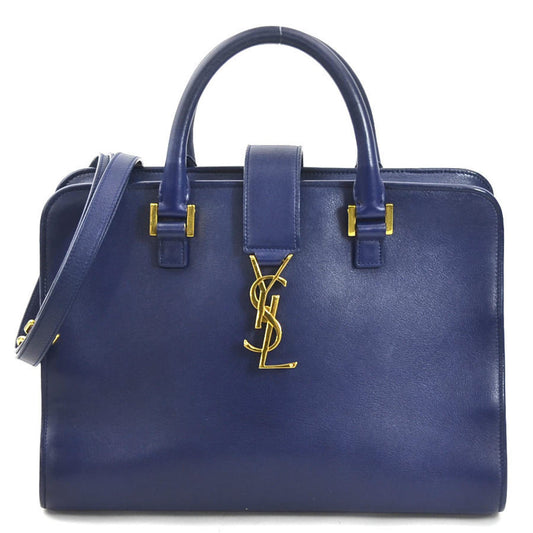 Saint Laurent Baby Cabas, Navy, Leather, shoulder