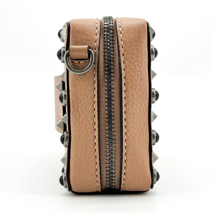 Valentino Garavani Rockstud Chain Camera Leather, Brown, Leather, Crossbody Bag