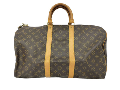 Louis Vuitton Keepall Bandouliere Bag Monogram Canvas, BROWN, CANVAS, Travel bag