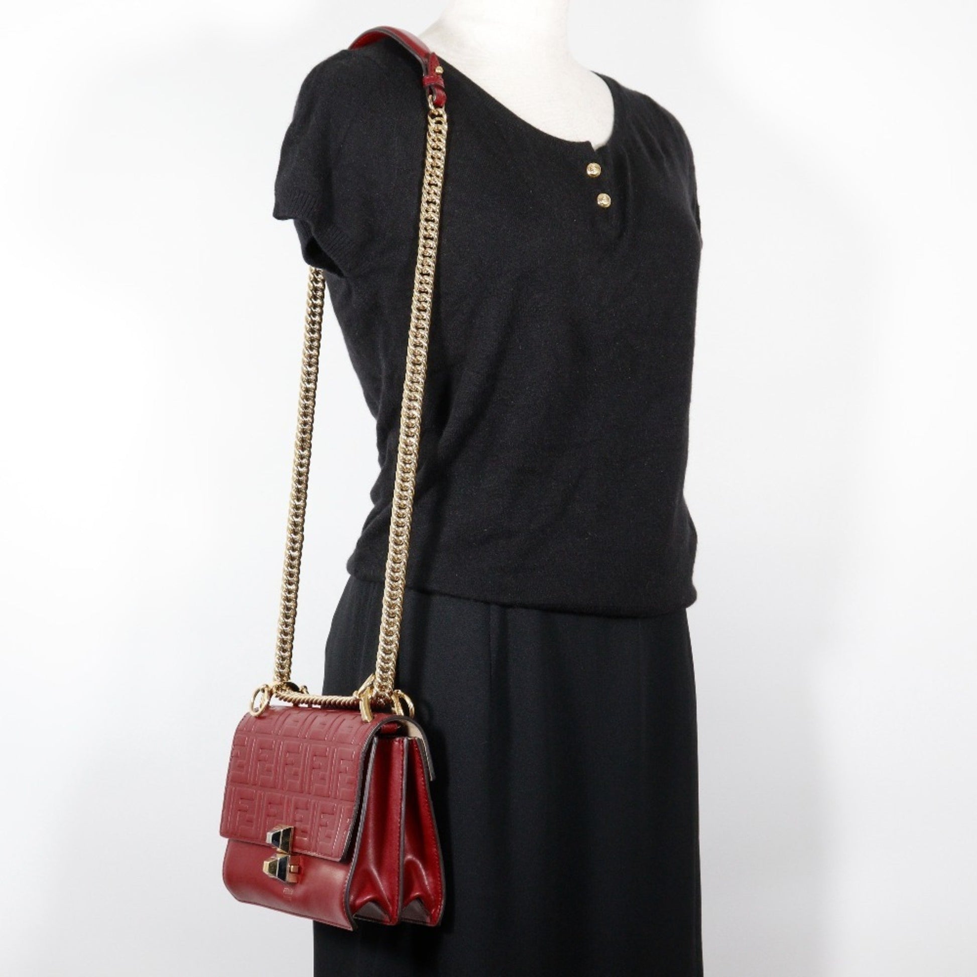 Fendi Kan I, Red, Leather, shoulder