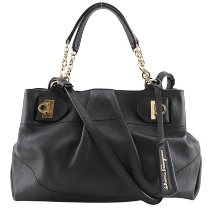Salvatore Ferragamo Gancini, Black, Leather, handbag