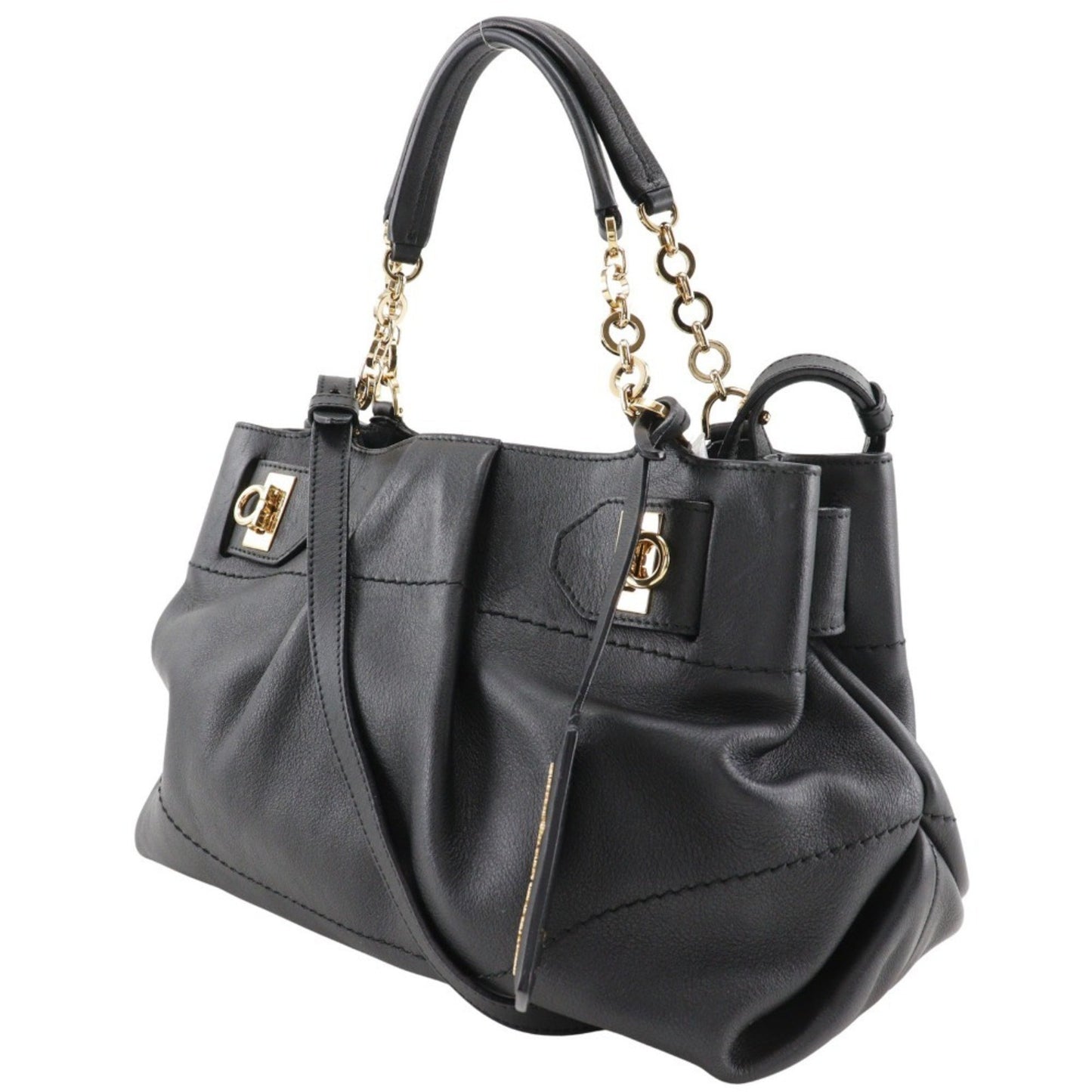 Salvatore Ferragamo Gancini, Black, Leather, handbag