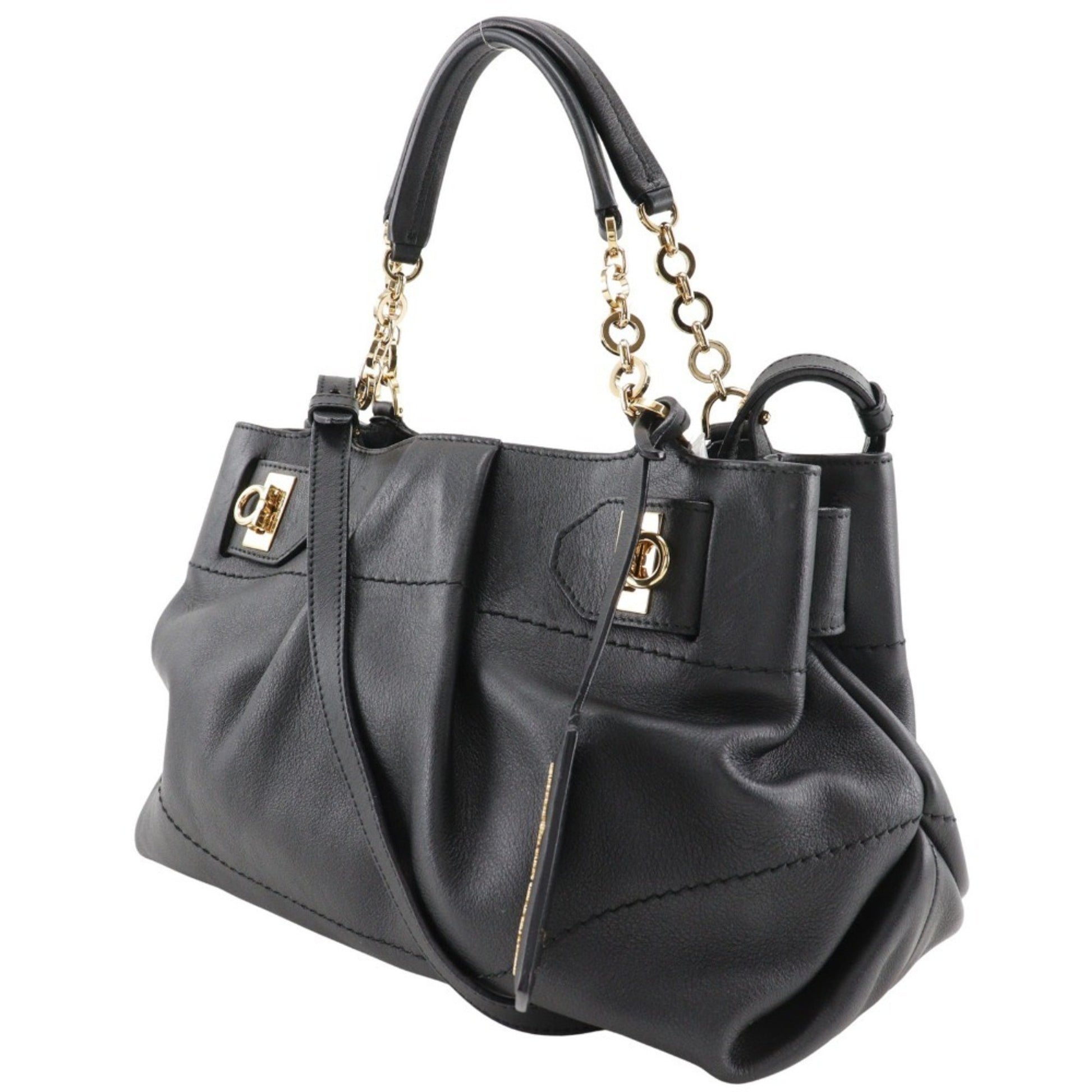 Salvatore Ferragamo Gancini, Black, Leather, handbag