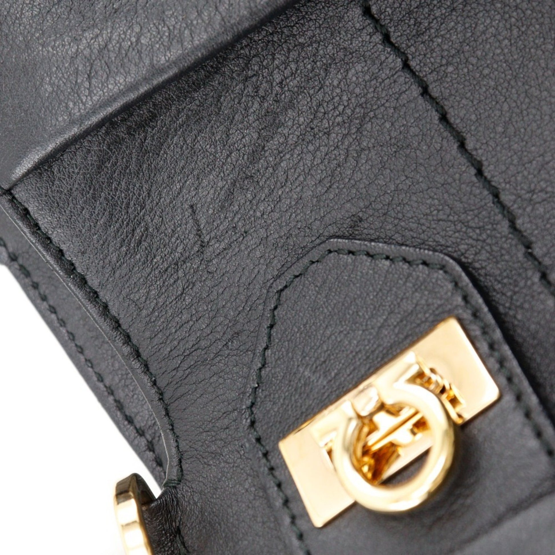 Salvatore Ferragamo Gancini, Black, Leather, handbag