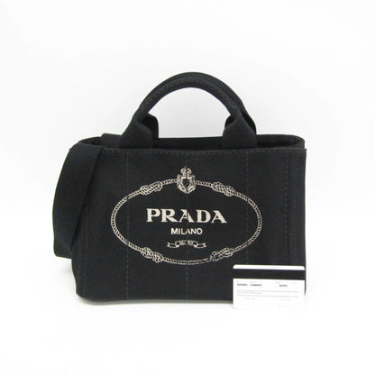 Prada Canapa, Black, Canvas, shoulder