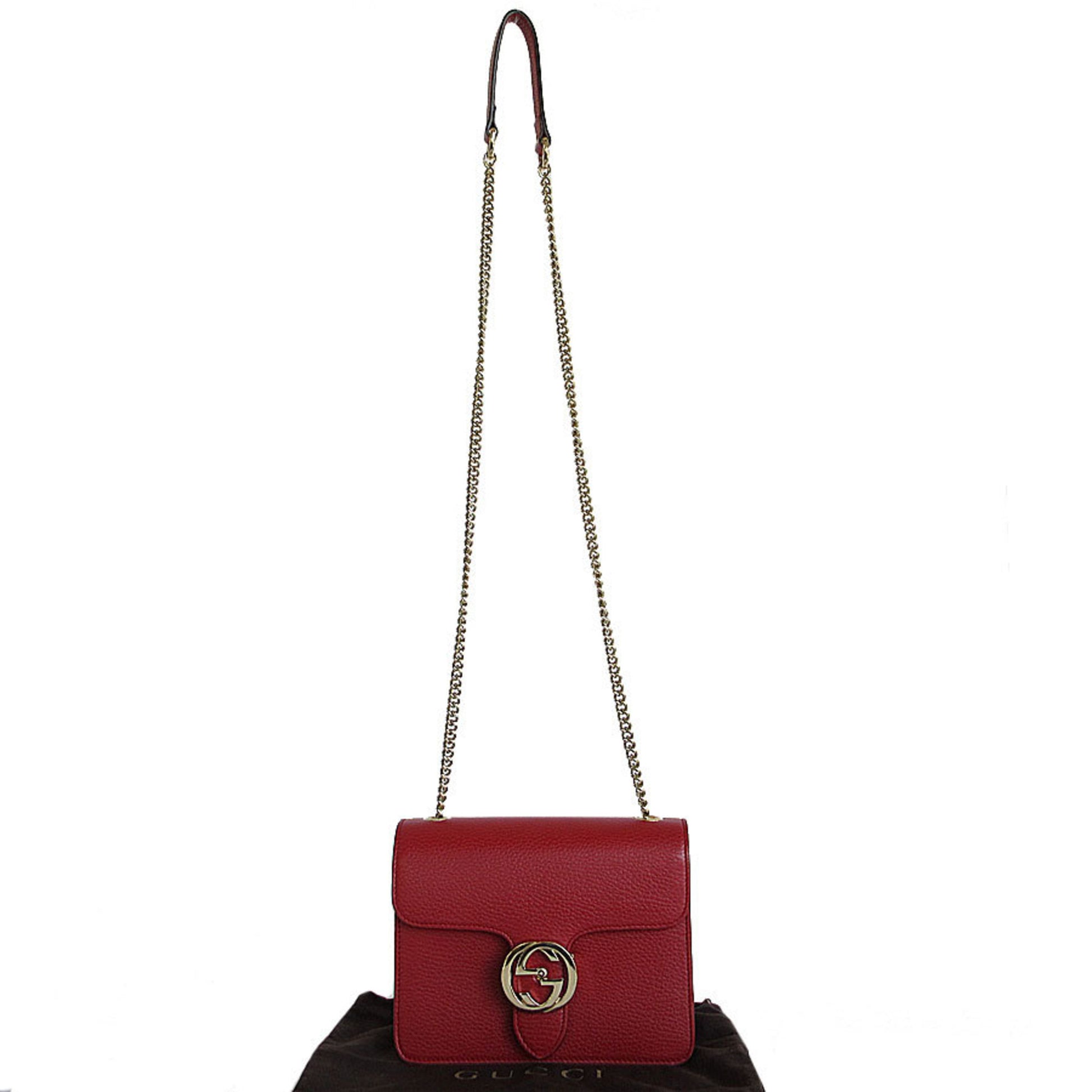 Gucci Interlocking G, Red, Leather, shoulder