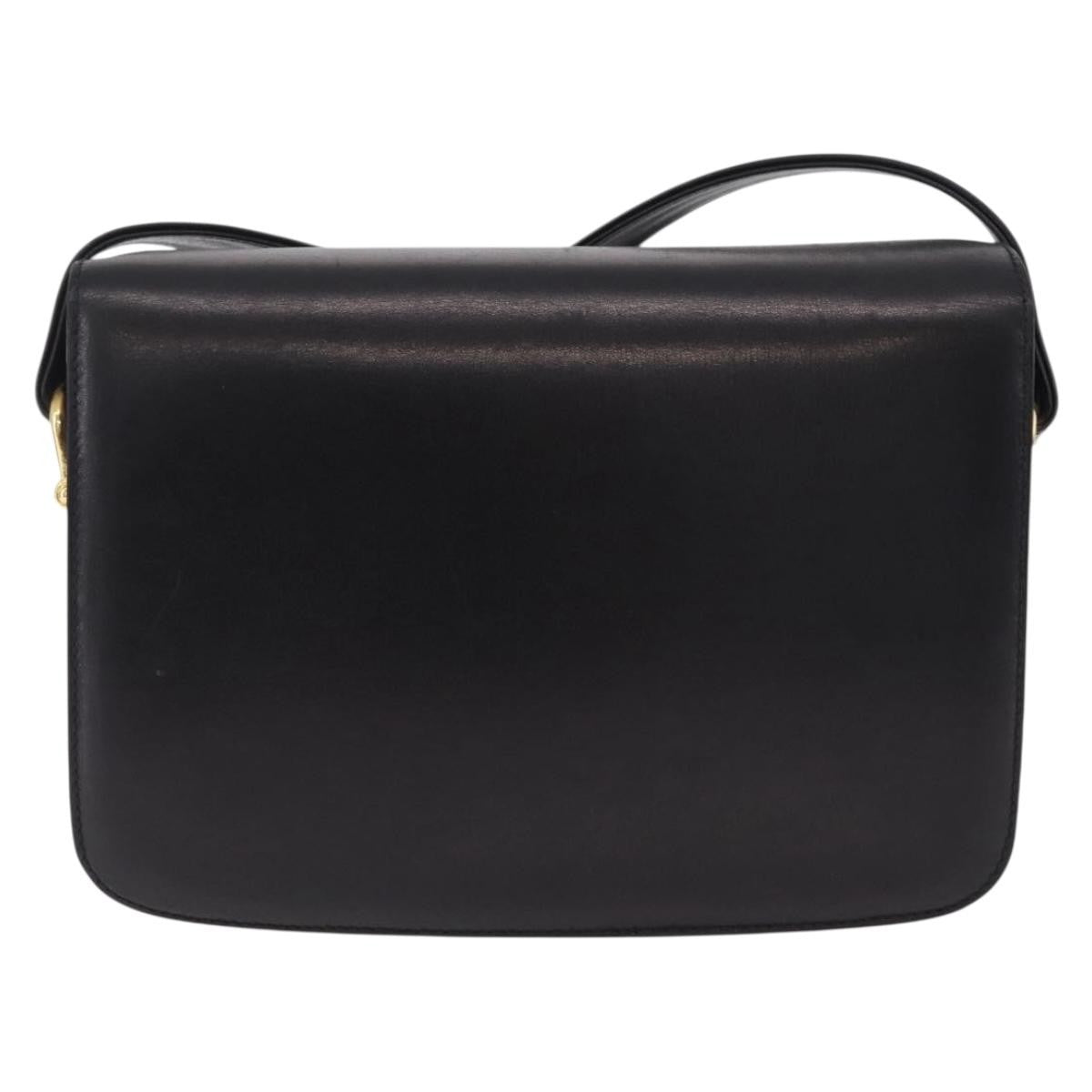 Celine Vintage Carriage Flap Leather, Black, Leather, Handbag