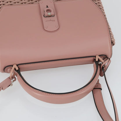 Salvatore Ferragamo Boxyz Top Handle Woven Leather, Pink, Leather, Handbag