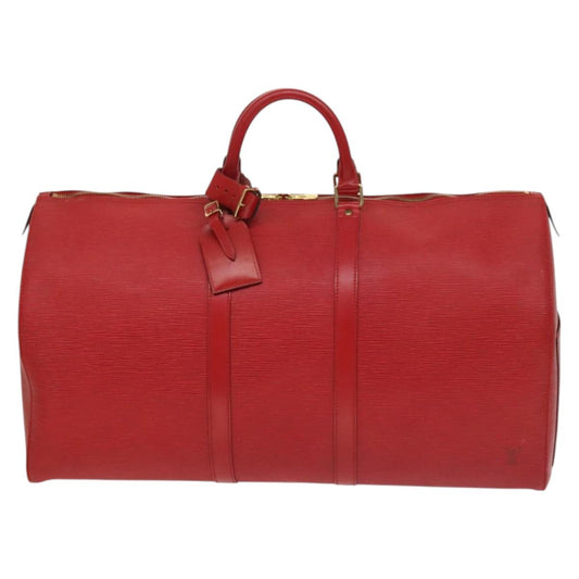 Louis Vuitton Keepall 55, Red, Leather, travel