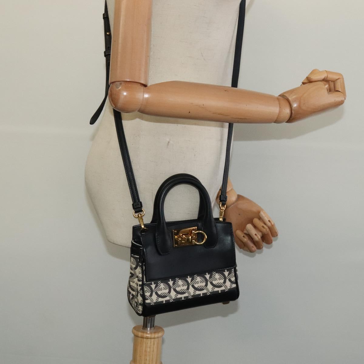 Salvatore Ferragamo Gancini, Black, Leather, handbag