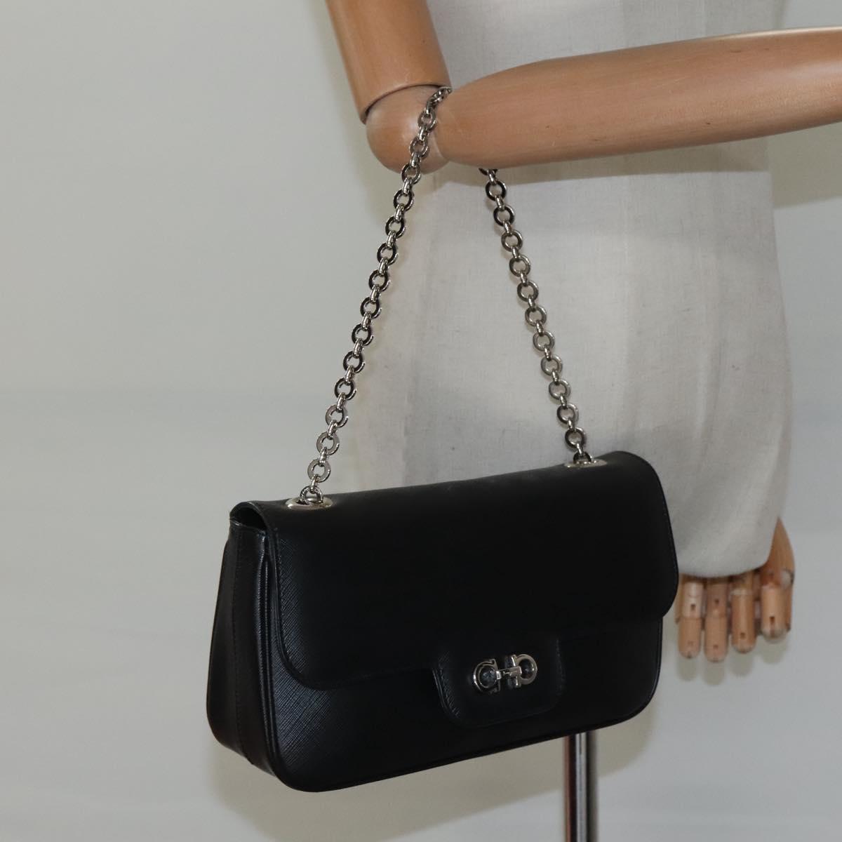 Salvatore Ferragamo Gancini, Black, Leather, shoulder