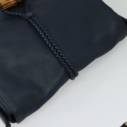 Gucci Hip Bamboo Flap Leather, Blue, Leather, Handbag