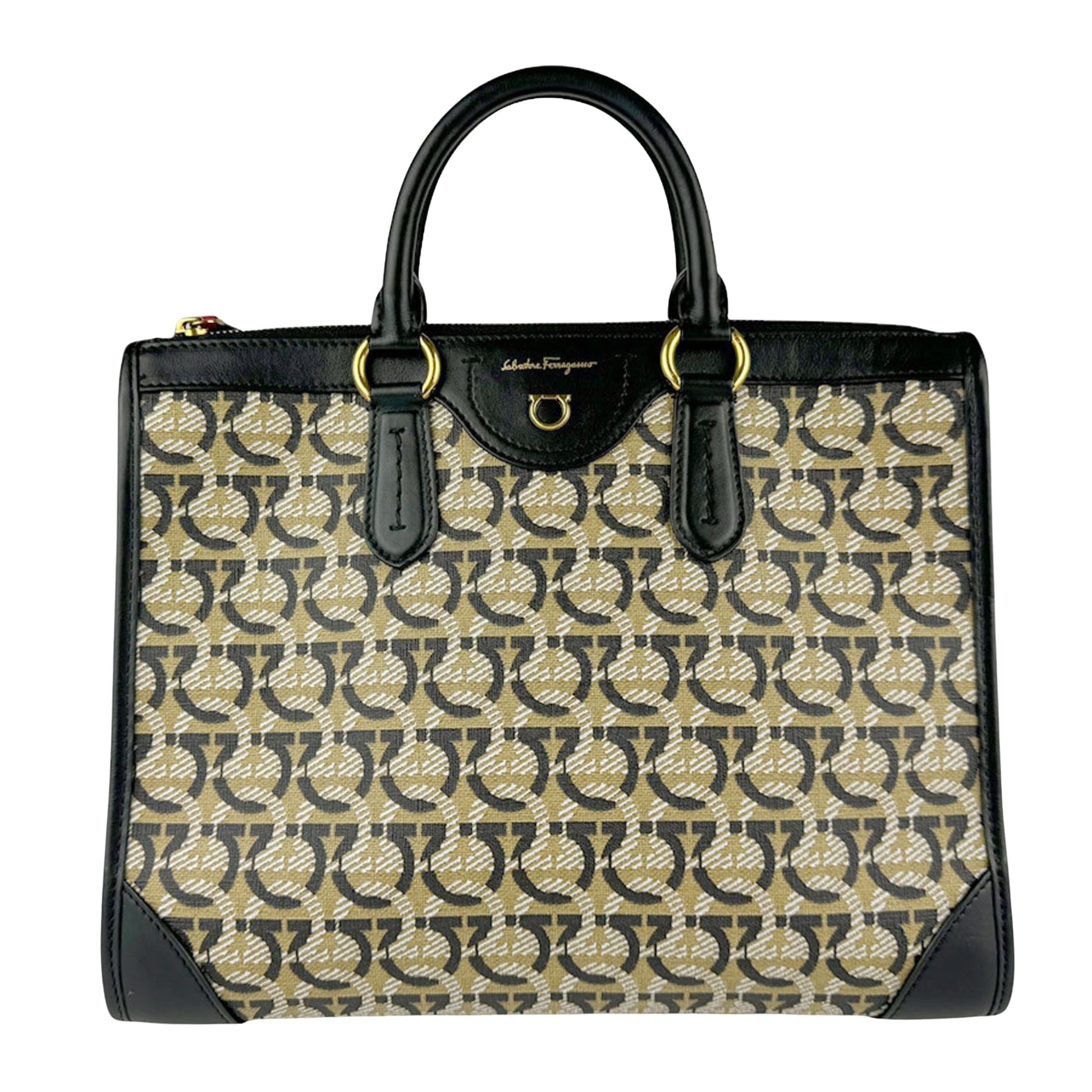 Salvatore Ferragamo Gancini, Brown, Canvas, handbag