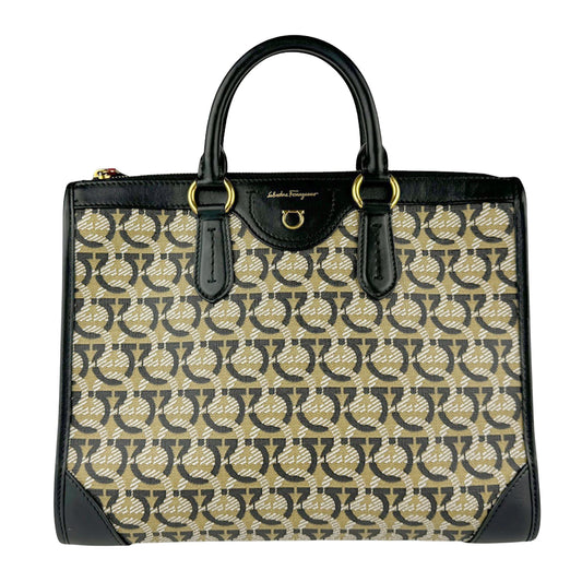 Salvatore Ferragamo Gancini, Brown, Canvas, handbag