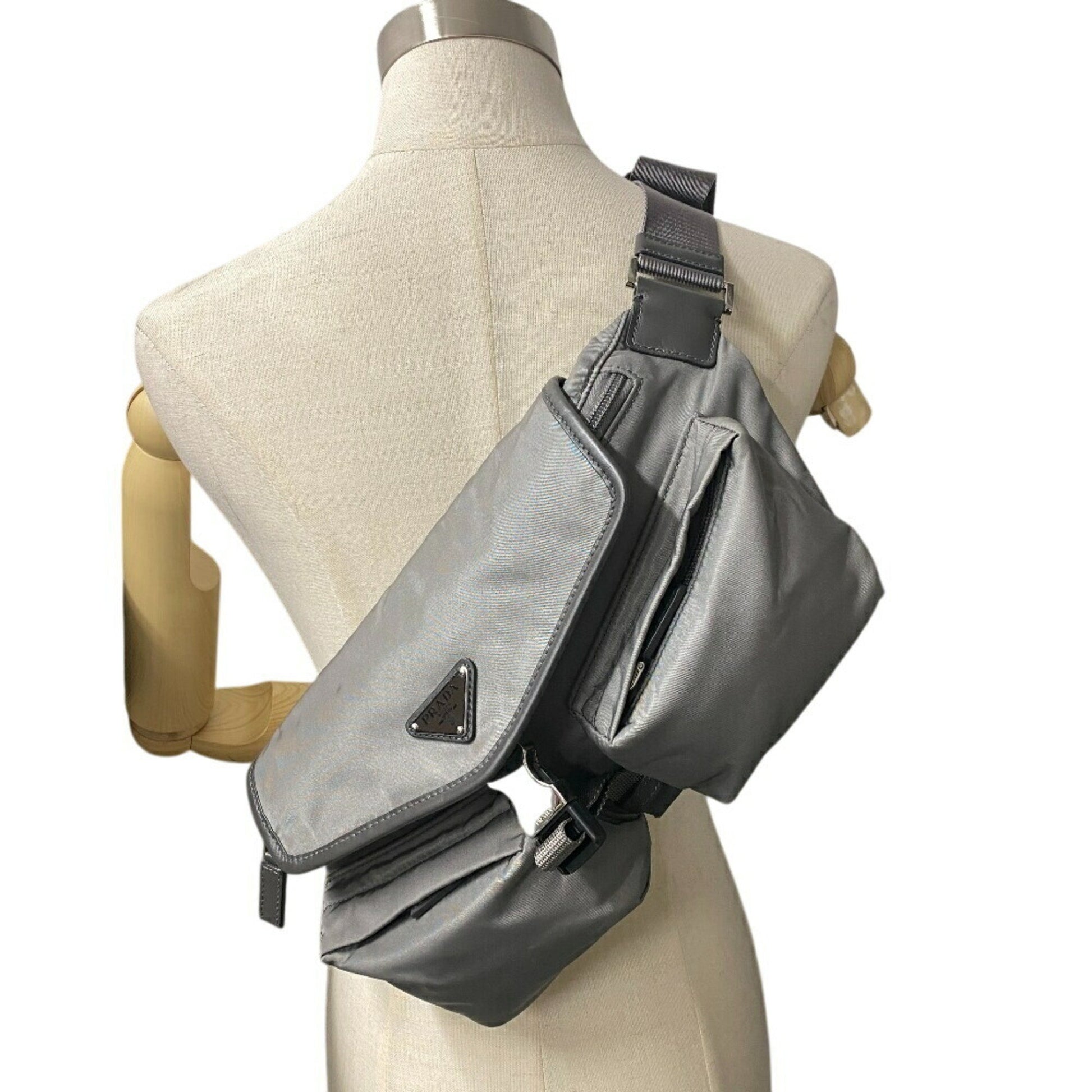 Prada Re-Nylon, Grey, Canvas, clutch