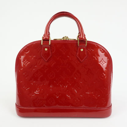 Louis Vuitton Alma Monogram Vernis, Red, Patent Leather, Handbag