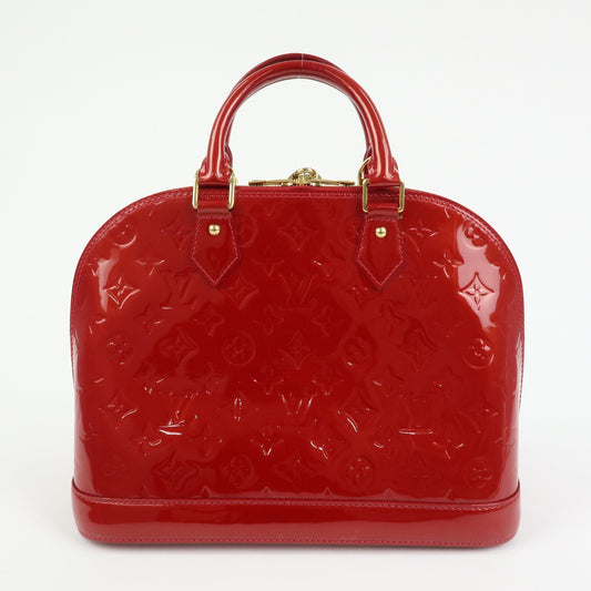 Louis Vuitton Alma Monogram Vernis, Red, Patent Leather, Handbag