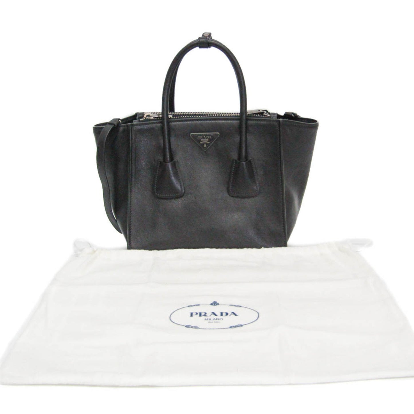 Prada Twin Zip, Black, Leather, handbag
