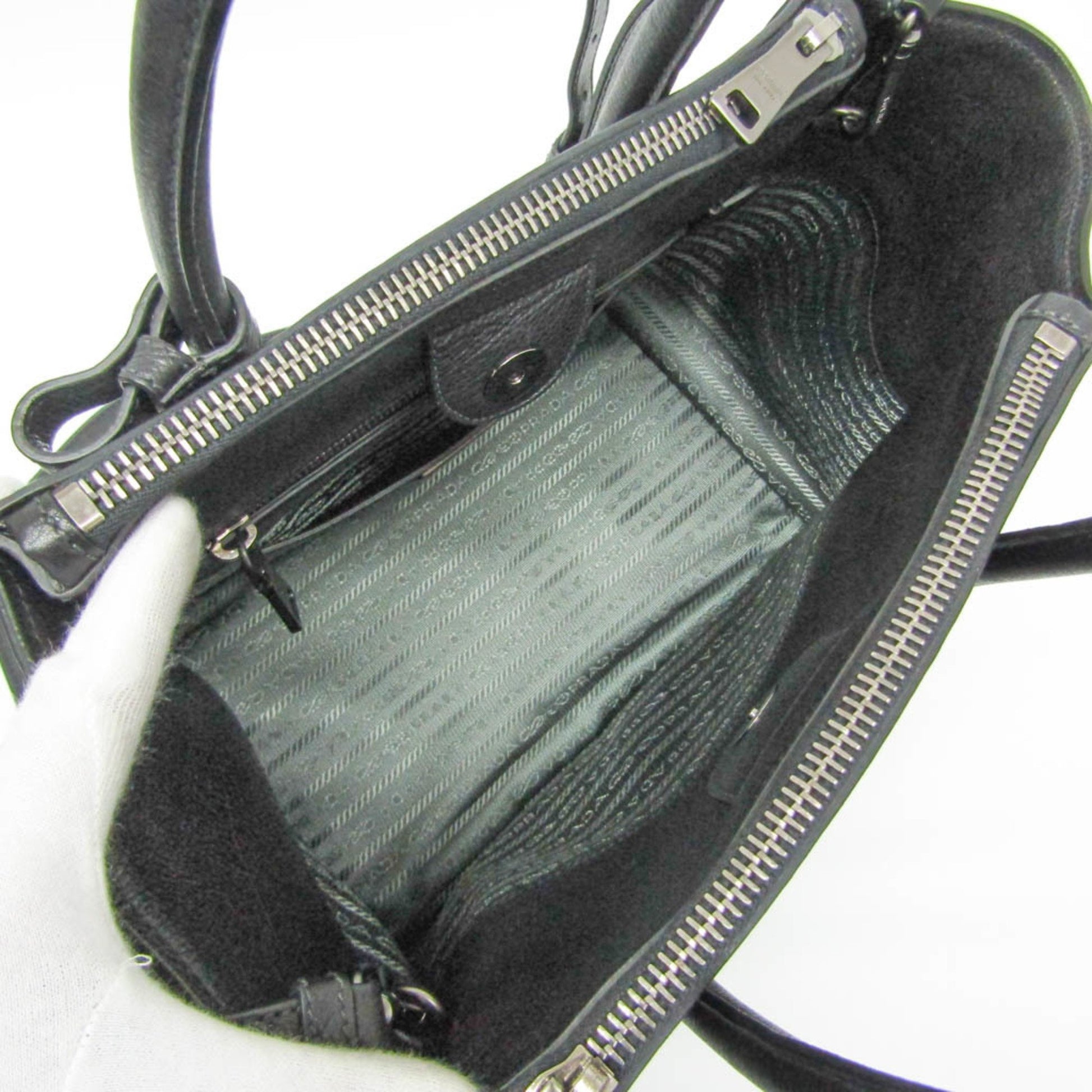 Prada Twin Zip, Black, Leather, handbag