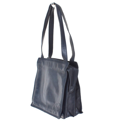 Loewe Vintage Anagram Zip Leather, Navy, Leather, Crossbody Bag