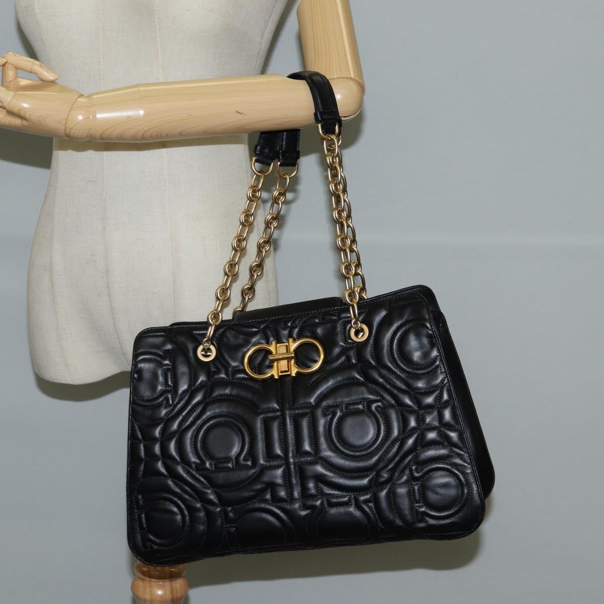 Salvatore Ferragamo Gancini, Black, Leather, tote