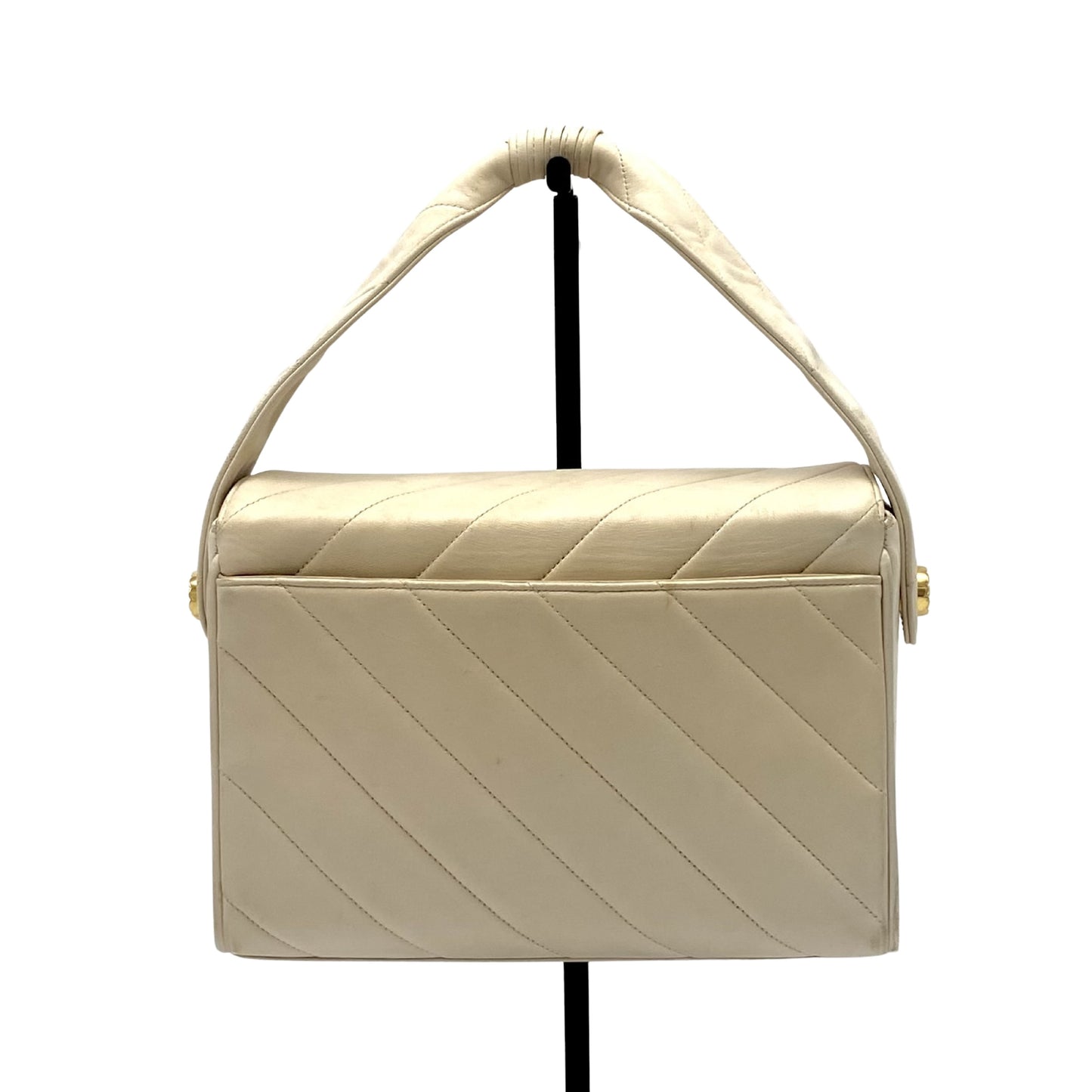 Chanel Vintage Olsen CC Chain Tote Canvas with Leather, BEIGE, LEATHER, Tote bag