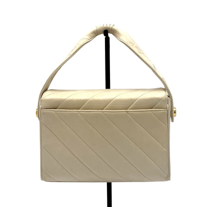 Chanel Vintage Olsen CC Chain Tote Canvas with Leather, BEIGE, LEATHER, Tote bag