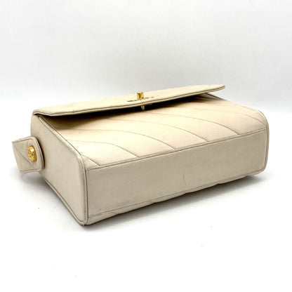 Chanel Vintage Olsen CC Chain Tote Canvas with Leather, BEIGE, LEATHER, Tote bag