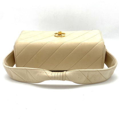 Chanel Vintage Olsen CC Chain Tote Canvas with Leather, BEIGE, LEATHER, Tote bag