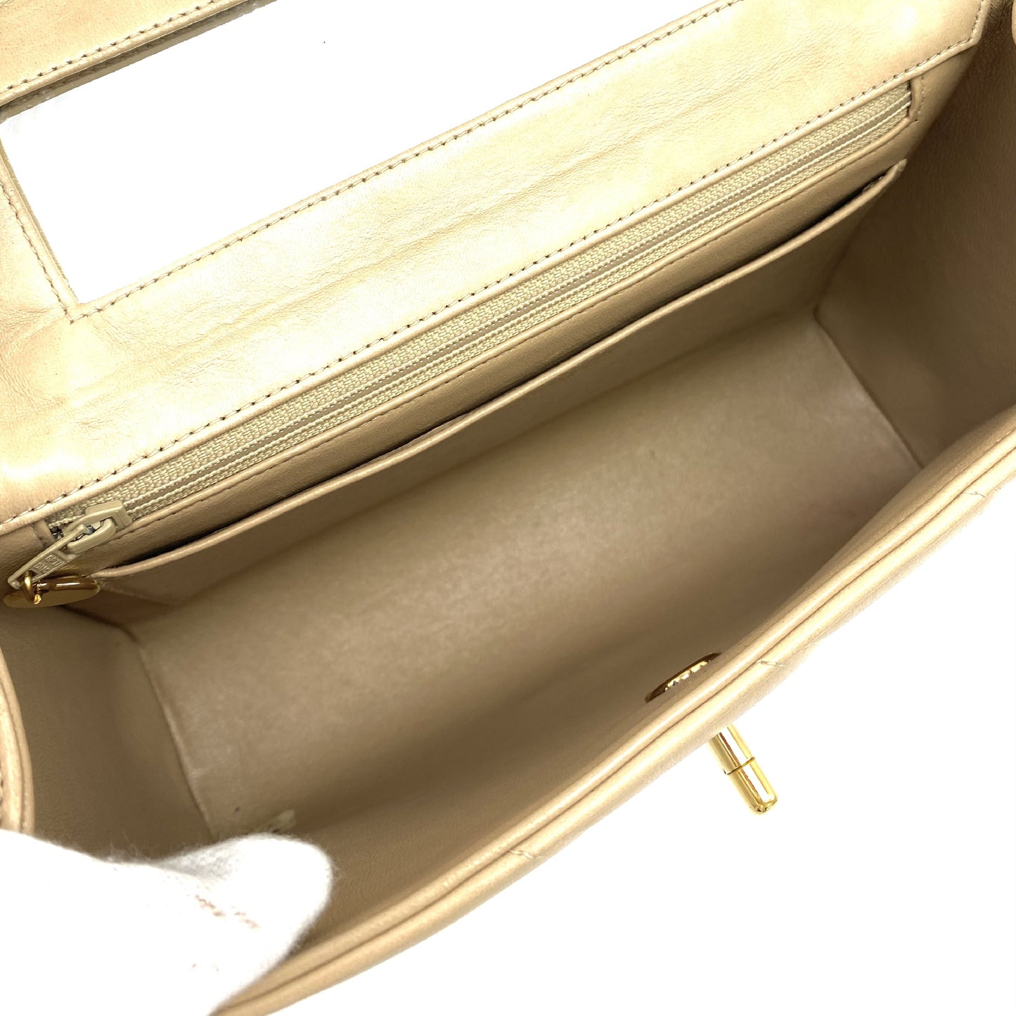 Chanel Vintage Olsen CC Chain Tote Canvas with Leather, BEIGE, LEATHER, Tote bag