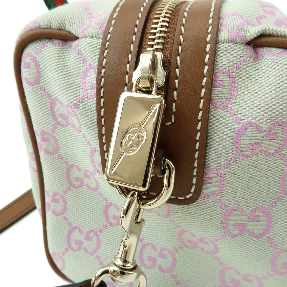 Gucci Web Boston GG Canvas, Green, Canvas, Handbag