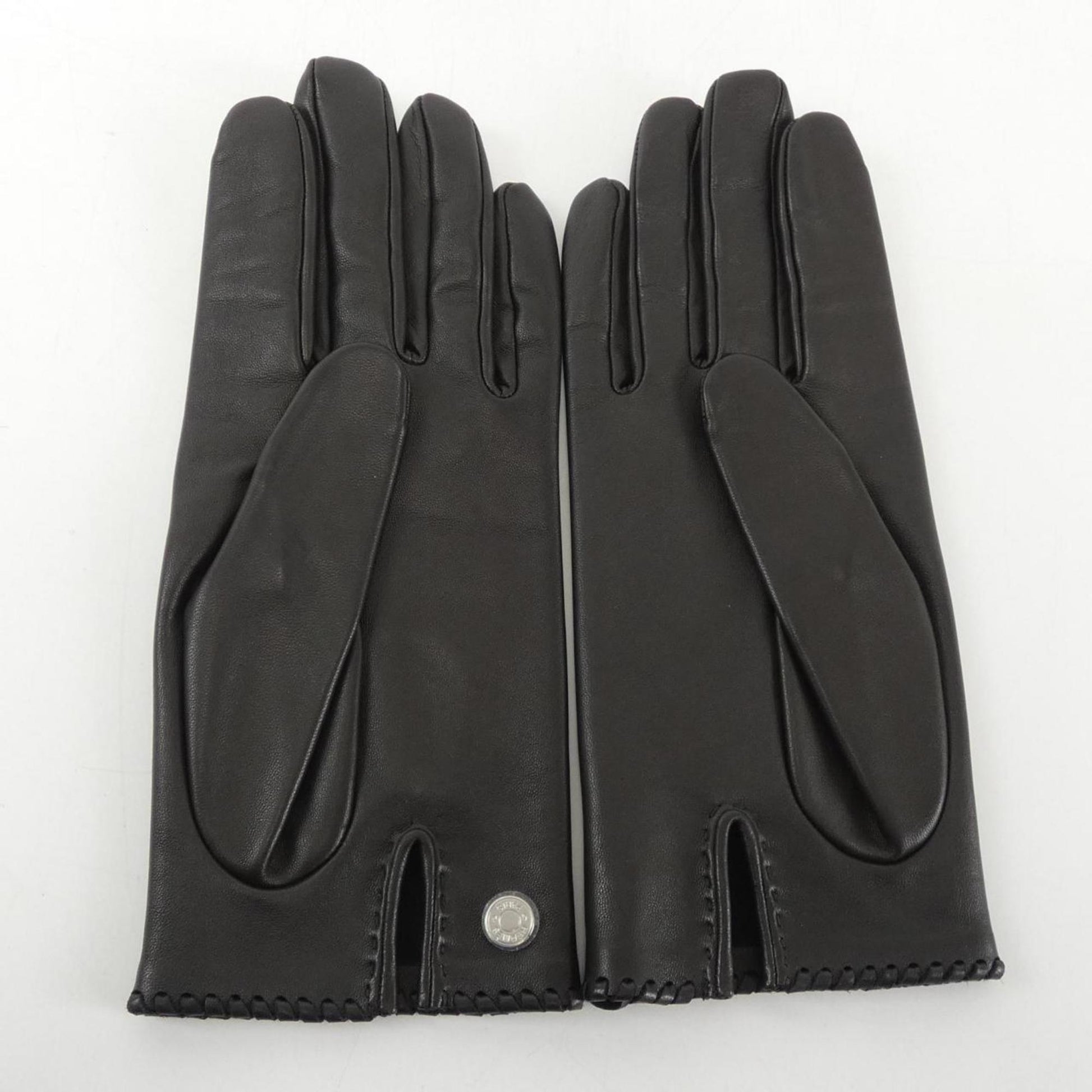 Hermès --, Black, Leather, gloves