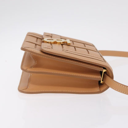 Burberry TB Flap Woven Leather, Beige, Leather, Handbag